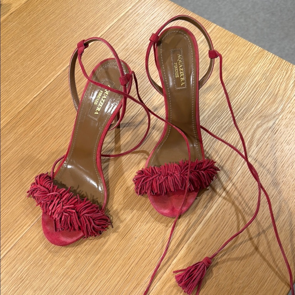 Aquazzura Wild Thing Red Fringe Sandals size 38